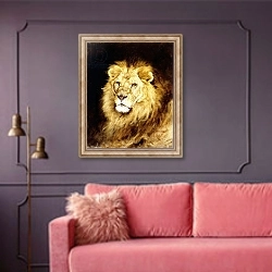 «The Head of a Lion,» в интерьере гостиной с розовым диваном