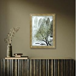 «fishing boats lake and mountains» в интерьере в этническом стиле в коричневых цветах