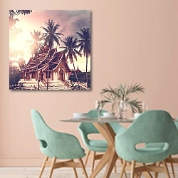 «Храм в Лаосе» в интерьере современной столовой в пастельных тонах