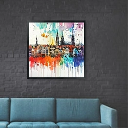 «Brussels skyline» в интерьере в стиле лофт с черной кирпичной стеной