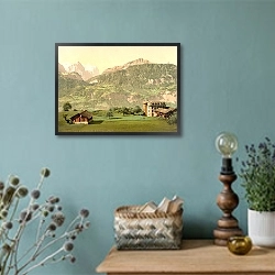 «Швейцария. Гора Веттерхорн и отель» в интерьере в стиле ретро с бирюзовыми стенами
