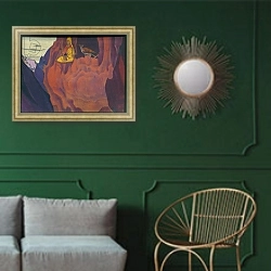 «Tidings of the Eagle, 1927» в интерьере классической гостиной с зеленой стеной над диваном