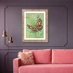 «, from Beningfield's Butterflies pub.by Chatto & Windus, 1978» в интерьере гостиной с розовым диваном