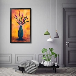 «Цветы в вазе на ярко-оранжевом фоне» в интерьере коридора в классическом стиле