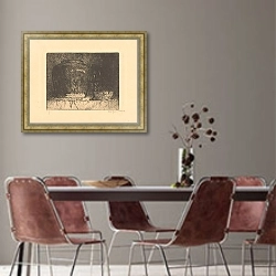 «Stilleven met gemberpot, wijnglas en kom» в интерьере столовой с серыми стенами