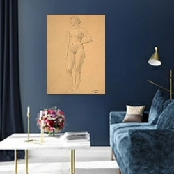 «Study of female nude» в интерьере в классическом стиле в синих тонах