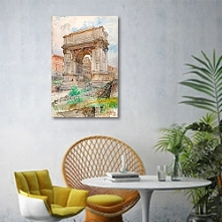 «Arch of Titus, Rome» в интерьере современной гостиной с желтым креслом
