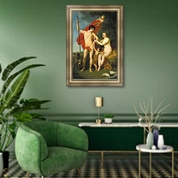 «Венера и Адонис. 1782» в интерьере гостиной в зеленых тонах