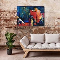 «Improvisation No 2, 1909, by Wassily Kandinsky, oil on canvas, 94x130 cm. Russia, 20th century.» в интерьере гостиной в стиле лофт над диваном