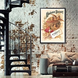 «Woodcock whiskey» в интерьере двухярусной гостиной в стиле лофт с кирпичной стеной