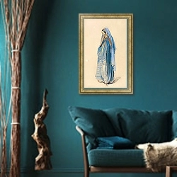 «A Young Turkish Woman» в интерьере зеленой гостиной в этническом стиле над диваном