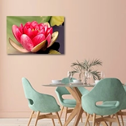 «Розовая водяная лилия в пруду» в интерьере современной столовой в пастельных тонах