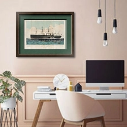 «The iron steam ship ‘Great Eastern’ 22,500 tons; constructed under the direction of I.K. Brunel, F.R.S. — D.C.L. commanded by Capt. William Harrison» в интерьере кабинета в бежевых тонах