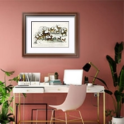 «Виды оленей» в интерьере современного кабинета в розовых тонах