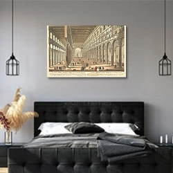 «Внутренняя часть церкви Святого Павла в Риме, построенной Константином Великим…» в интерьере современной спальни с черной кроватью