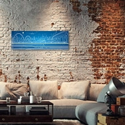 «Городская панорама 2» в интерьере гостиной в стиле лофт с кирпичными стенами