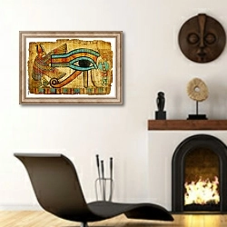 «Древний египетский папирус» в интерьере гостиной в этническом стиле над камином