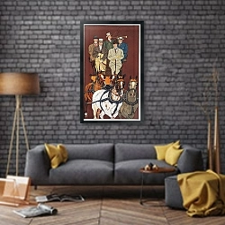 «Пятеро мужчин ехали в карете, запряженной четверкой лошадей» в интерьере в стиле лофт над диваном