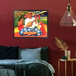 «Gauguin's Fantasy Island, 2005» в интерьере спальни с акцентной стеной