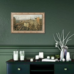 «Blick Auf Paris» в интерьере прихожей в зеленых тонах над комодом