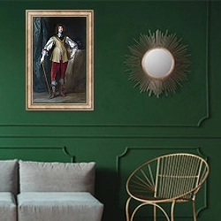 «Принц Руперт, граф Палатин» в интерьере классической гостиной с зеленой стеной над диваном