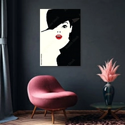 «Портрет девушки в стиле поп-арт» в интерьере яркой гостиной в стиле поп-арт с розовыми деталями
