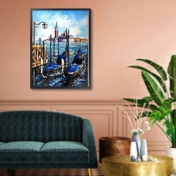 «Гондолы в Венеции, акварель» в интерьере классической гостиной над диваном