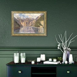 «Lake Königssee» в интерьере прихожей в зеленых тонах над комодом