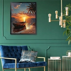 «Sunset on golden beach» в интерьере в классическом стиле с зеленой стеной