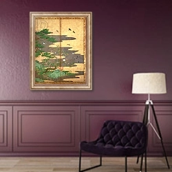 «Birds with Autumn and Winter flowers 4» в интерьере в классическом стиле в фиолетовых тонах