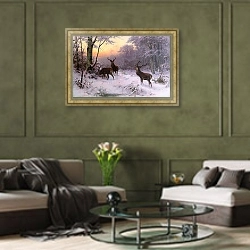 «Дикий город в Винтервальде» в интерьере гостиной в оливковых тонах