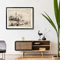 «Nôtre-Dame de Paris Cathedral» в интерьере комнаты в стиле ретро над тумбой