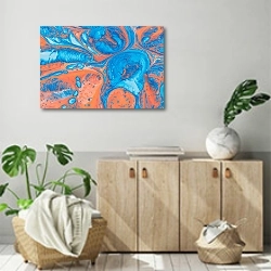 «Оранжевое и синее» в интерьере современной комнаты над комодом