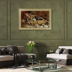 «Сани, Учеба» в интерьере гостиной в оливковых тонах