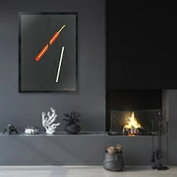 «Коллаж из трех элементов» в интерьере гостиной в стиле минимализм с камином