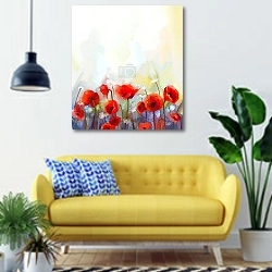 «Весеннее пробуждение» в интерьере современной гостиной с желтым диваном