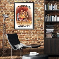 «A H. Meyers, whiskey» в интерьере кабинета в стиле лофт с кирпичными стенами