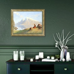 «Лето во фьордах» в интерьере прихожей в зеленых тонах над комодом