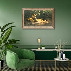 «The Lions Den» в интерьере гостиной в зеленых тонах