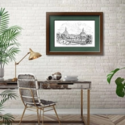 «The ducal palace or Schloss Friedenstein in Gotha Germany vintage engraving» в интерьере кабинета с кирпичными стенами над столом