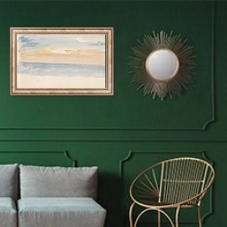 «The Channel Sketchbook 9» в интерьере классической гостиной с зеленой стеной над диваном