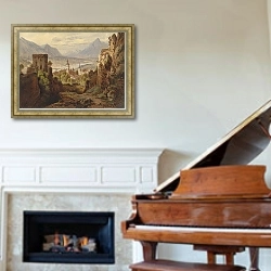 «Blick auf Rattenberg am Inn» в интерьере классической гостиной над камином