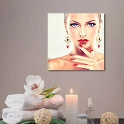 «Девушка с красным макияжем и маникюром» в интерьере салона красоты