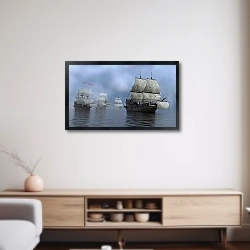 «Морской пейзаж парусные корабли в гавани» в интерьере 