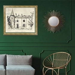 «Chateau de Castelmore, published 1928» в интерьере классической гостиной с зеленой стеной над диваном
