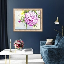 «Розовые и белые цветы пионов в белой вазе, деталь 5» в интерьере в классическом стиле в синих тонах