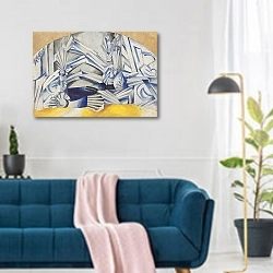 «Roméo et Juliette – maquette de décor – la chambre de Juliette» в интерьере современной гостиной над синим диваном