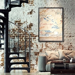 «Florentine Graffiti» в интерьере двухярусной гостиной в стиле лофт с кирпичной стеной