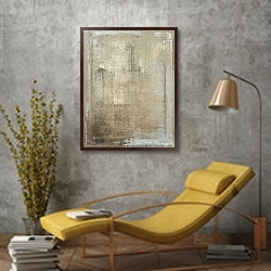 «Серая нейтральная абстракция» в интерьере в стиле лофт с желтым креслом