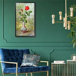 «The Crimson Rose, a Messenger of Love» в интерьере в классическом стиле с зеленой стеной